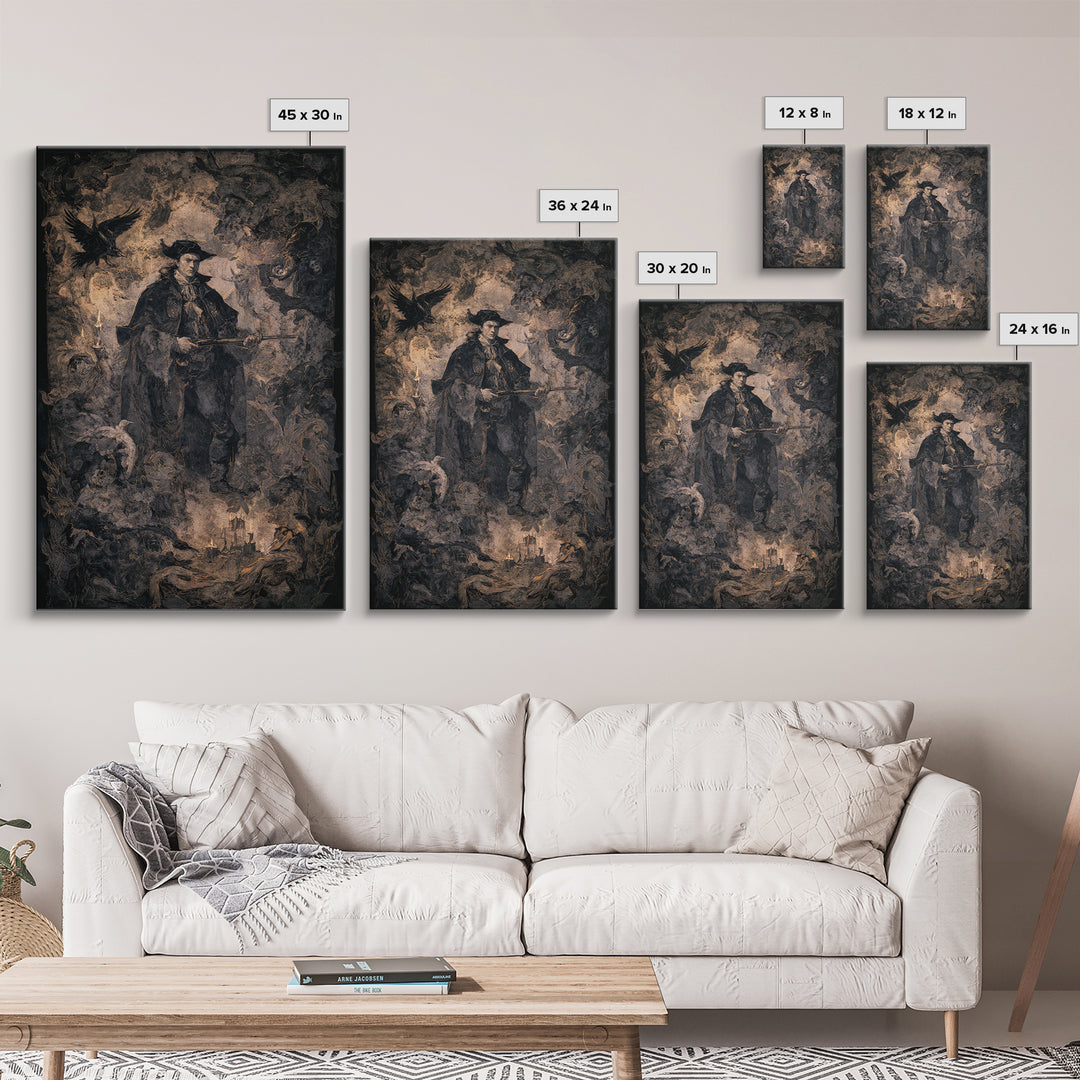 The Ghost Of The Witch Hunter, Dark Romantic Horror Art, Vertical Wall Art, Gothic Horror Wall Art, Canvas Print, Halloween Wall Art