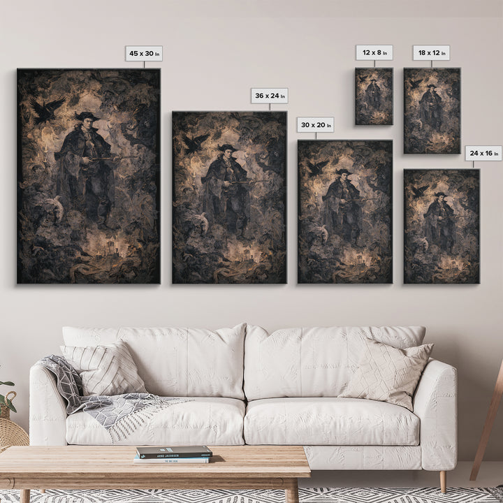 The Ghost Of The Witch Hunter, Dark Romantic Horror Art, Vertical Wall Art, Gothic Horror Wall Art, Canvas Print, Halloween Wall Art