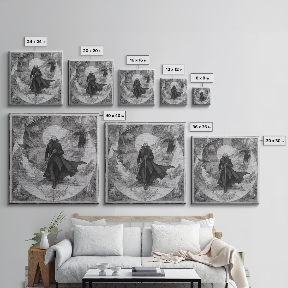 The Ghost Of The Witch Hunter, Symbolist Etching Art, Square Wall Art, Macabre Wall Art, Canvas Print, Halloween Wall Art