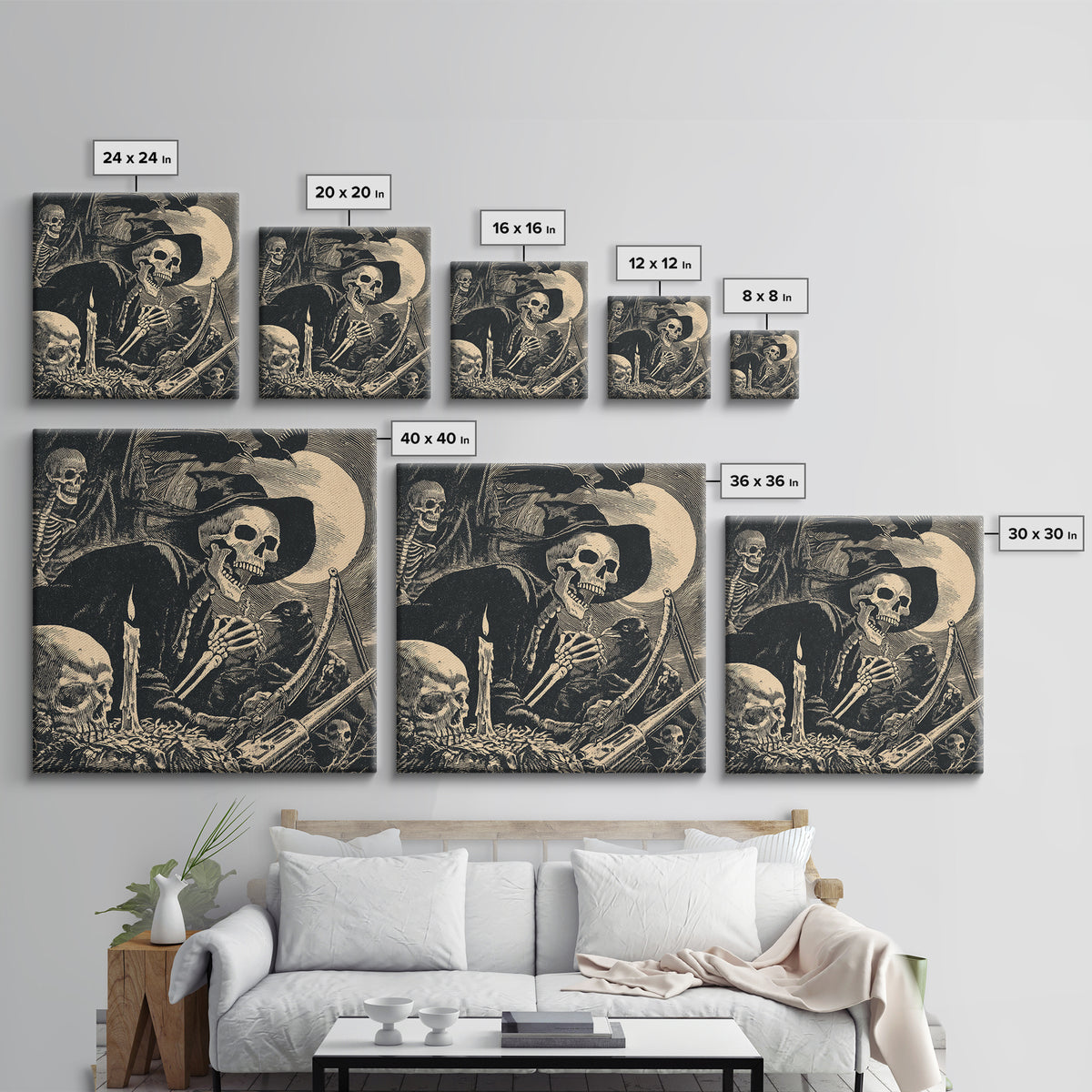 The Ghost Of The Witch Hunter, Macabre Folk Print Art, Square Wall Art, Macabre Wall Art, Framed Canvas Print, Horror Wall Art
