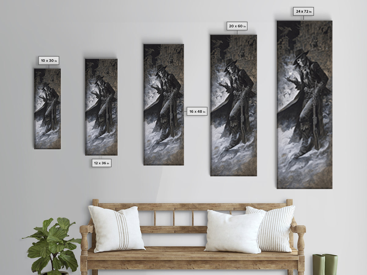The Ghost Of The Witch Hunter, Surreal Apocalyptic Art, Tall Narrow Wall Art, Macabre Wall Art, Canvas Print, Halloween Wall Art