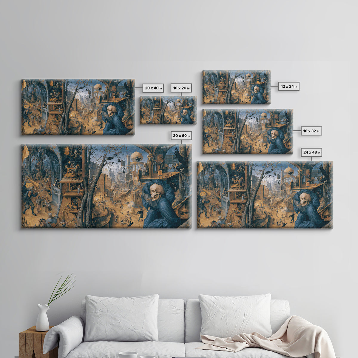 The Skull Astronomer, Northern Renaissance Horror, Wide Panoramic Art, Dark Fantasy Wall Art, Framed Canvas Print