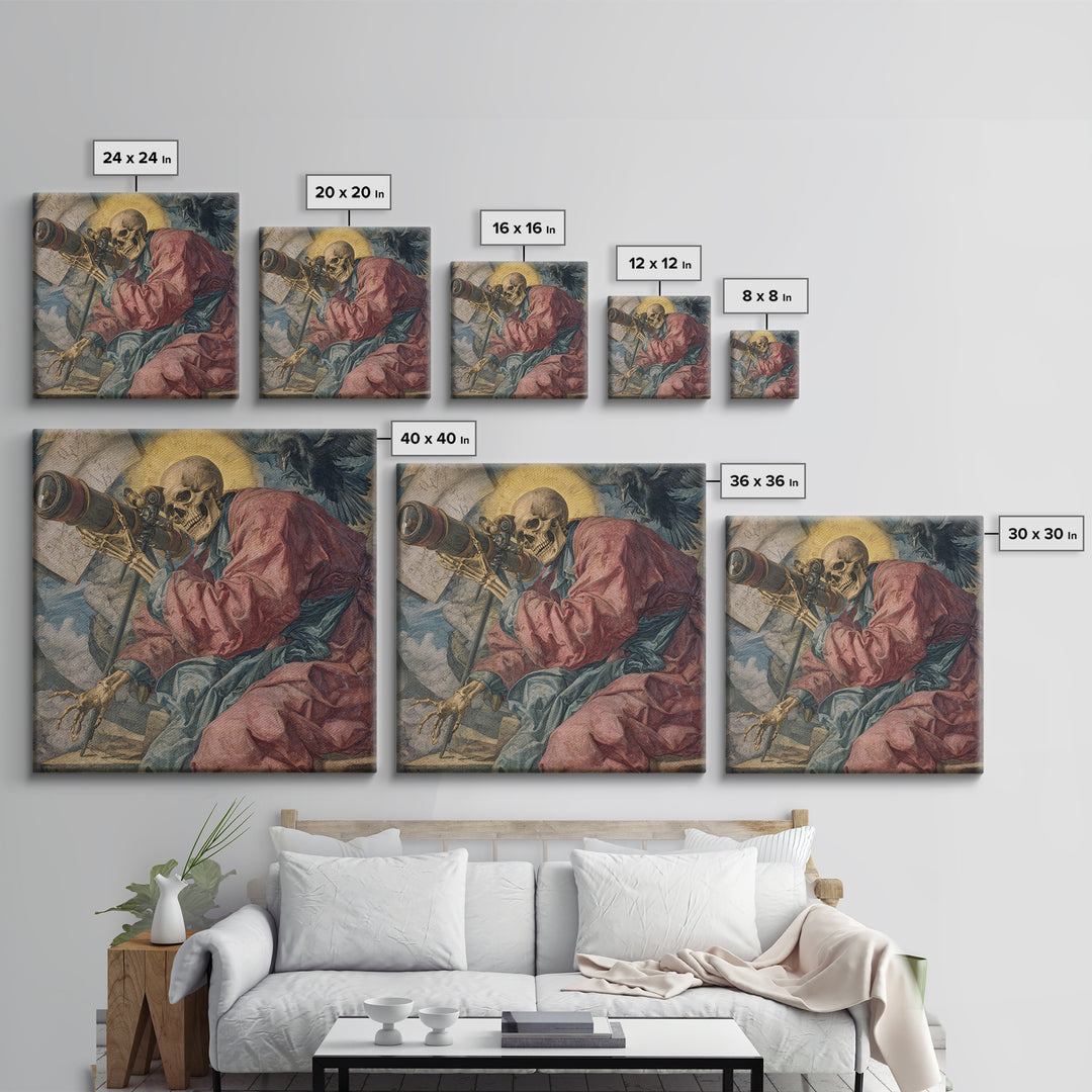 The Skull Astronomer, Dark Renaissance Art, Square Wall Art, Gothic Horror Wall Art, Canvas Print, Halloween Wall Art