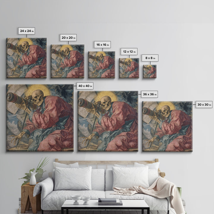 The Skull Astronomer, Dark Renaissance Art, Square Wall Art, Gothic Horror Wall Art, Canvas Print, Halloween Wall Art