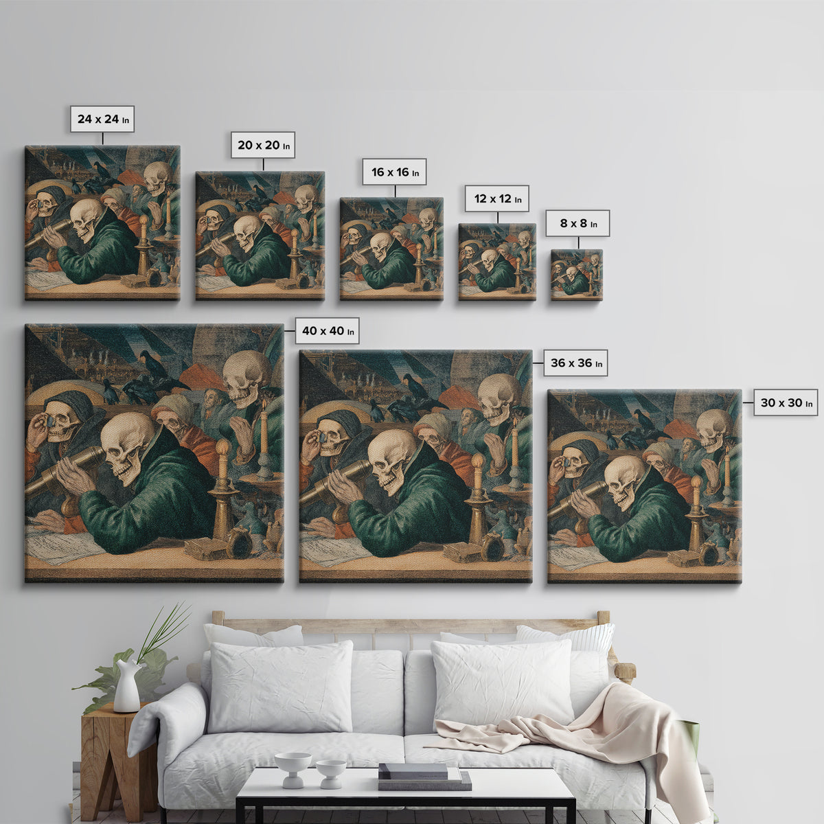 The Skull Astronomer, Danse Macabre Art, Square Wall Art, Dark Fantasy Wall Art, Canvas Print, Halloween Wall Art