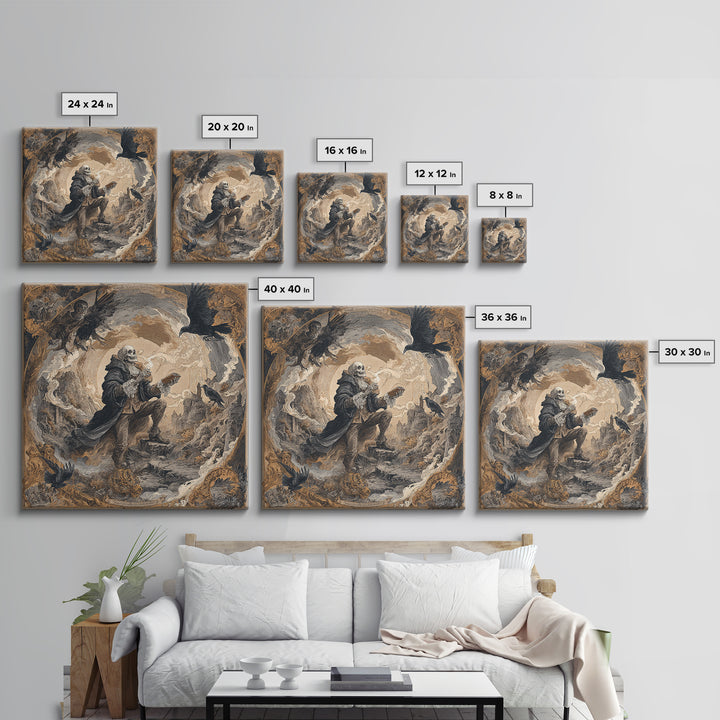 The Skull Astronomer, Baroque Witchcraft Art, Square Wall Art, Dark Fantasy Wall Art, Canvas Print, Halloween Wall Art
