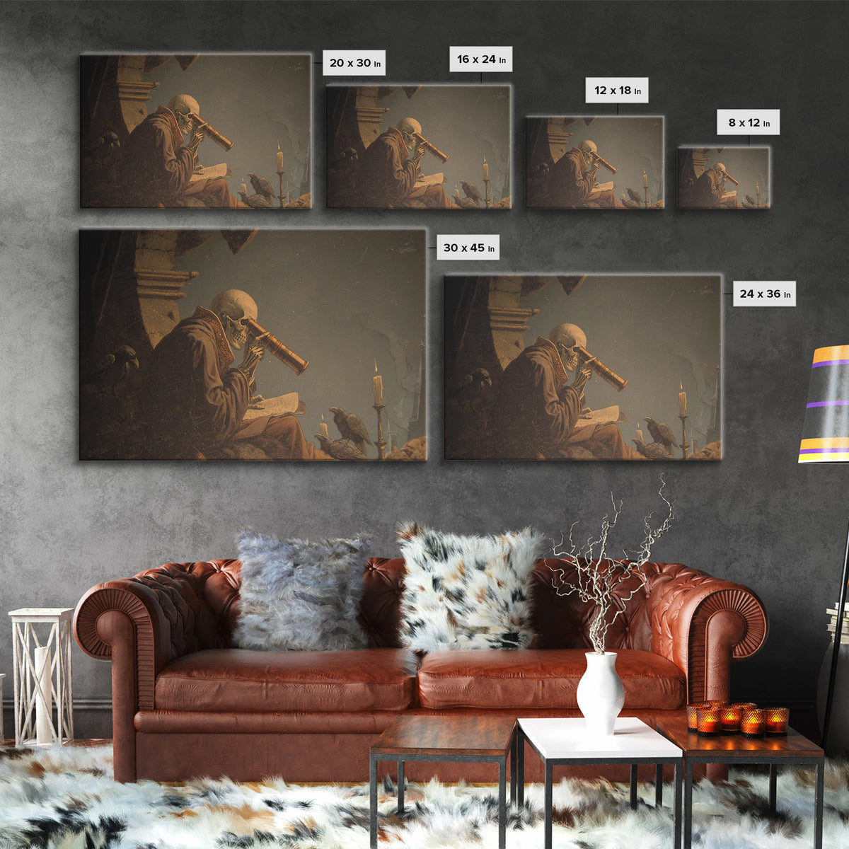 The Skull Astronomer, Romantic Gothic Landscape, Landscape Wall Art, Macabre Wall Art, Framed Canvas Print, Halloween Wall Art