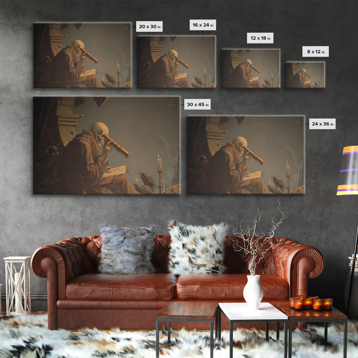 The Skull Astronomer, Romantic Gothic Landscape, Landscape Wall Art, Macabre Wall Art, Framed Canvas Print, Halloween Wall Art