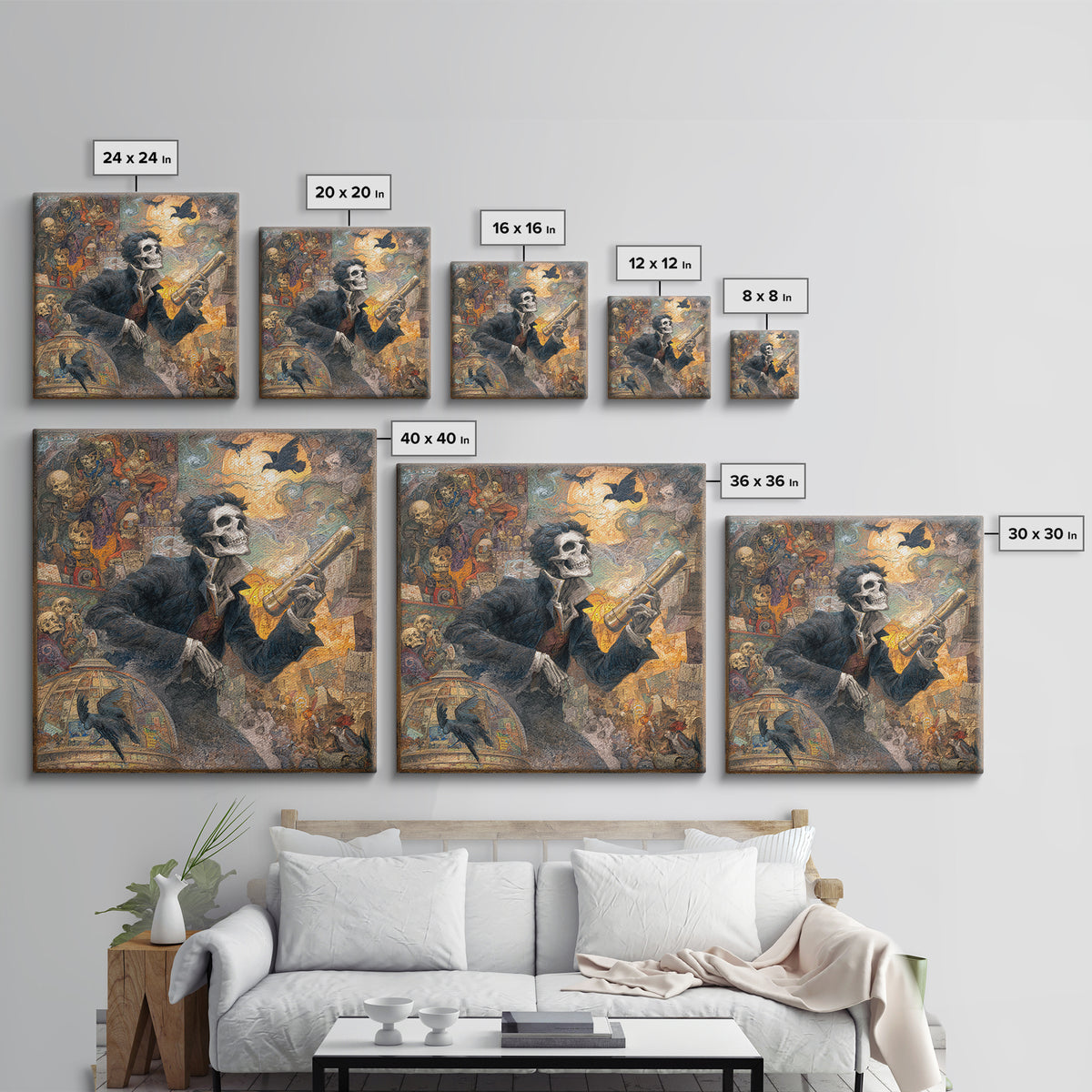 The Skull Astronomer, Grotesque Carnival Art, Square Wall Art, Dark Fantasy Wall Art, Canvas Print, Halloween Wall Art