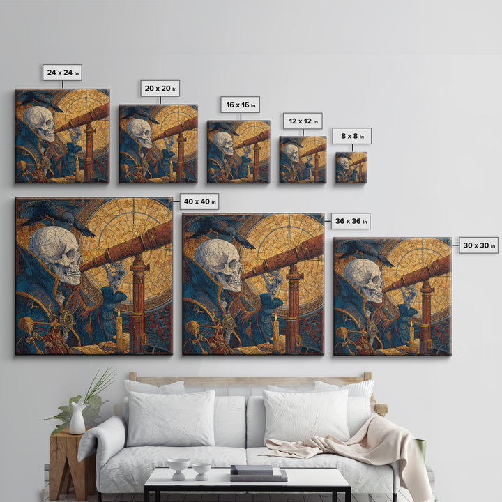 The Skull Astronomer, Stained Glass Gothic Art, Square Wall Art, Dark Halloween Decor, Canvas Print, Halloween Wall Art, Statement Wall Art