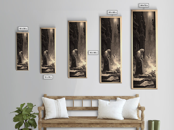 The Cemetery Beekeeper, Gothic Engraving Art, Tall Narrow Wall Art, Dark Fantasy Wall Art, Framed Canvas Print, Halloween Wall Art
