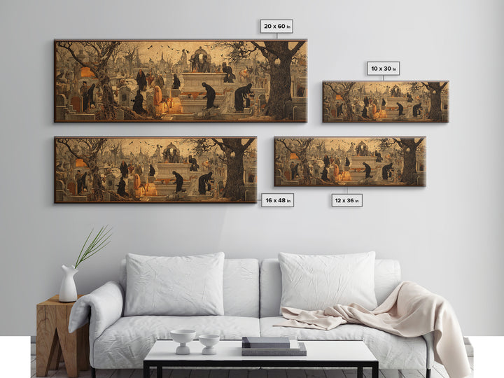 The Cemetery Beekeeper, Medieval Grotesque Art, Extra Wide Wall Art, Gothic Horror Wall Art, Framed Canvas Print, Halloween Wall Art