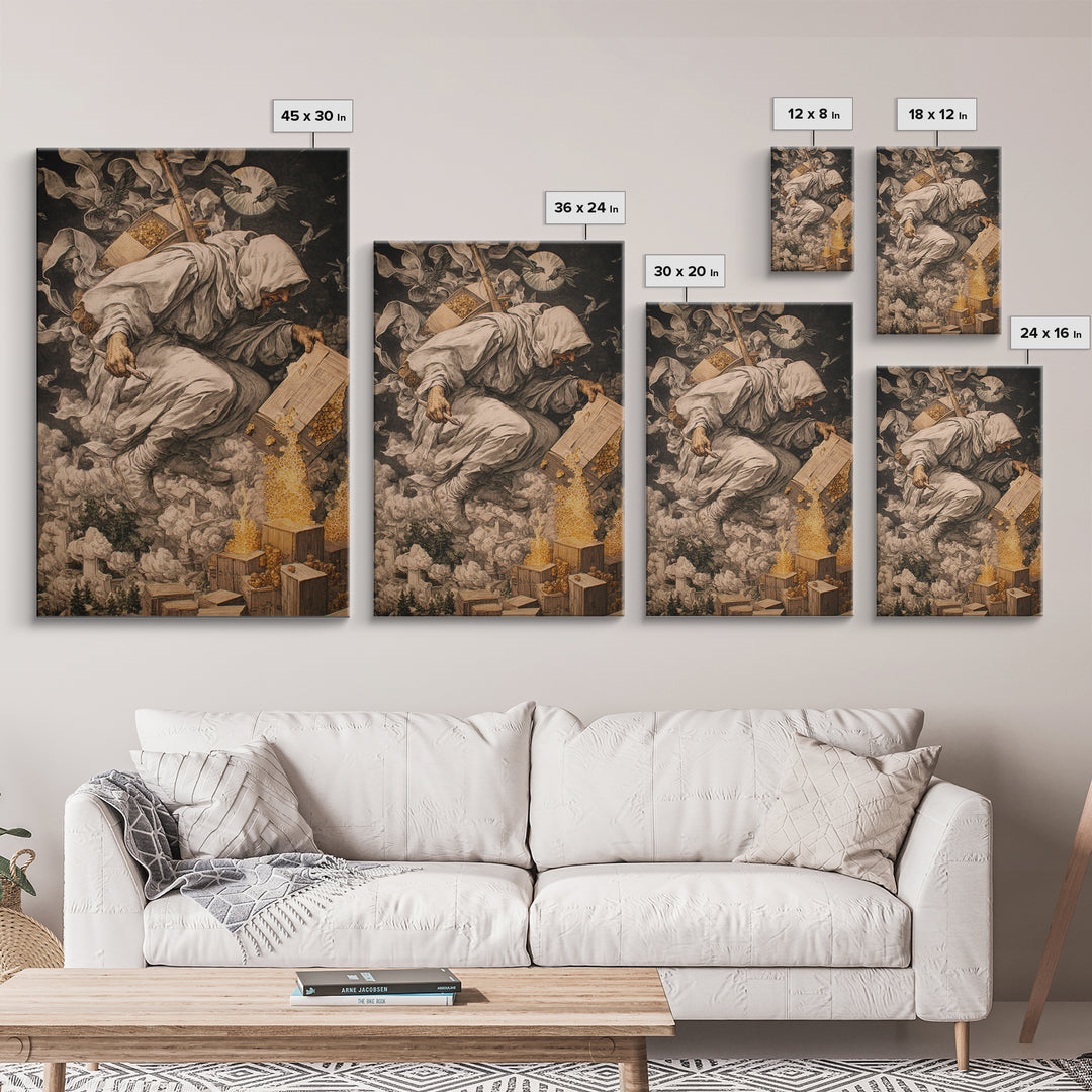 The Cemetery Beekeeper, Dark Renaissance Art, Vertical Wall Art, Macabre Wall Art, Canvas Print, Halloween Wall Art