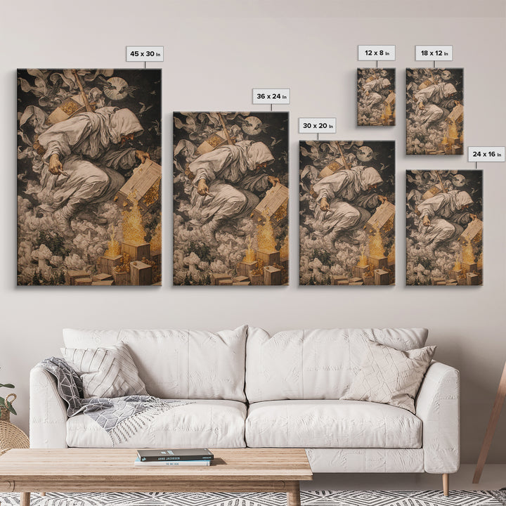 The Cemetery Beekeeper, Dark Renaissance Art, Vertical Wall Art, Macabre Wall Art, Canvas Print, Halloween Wall Art