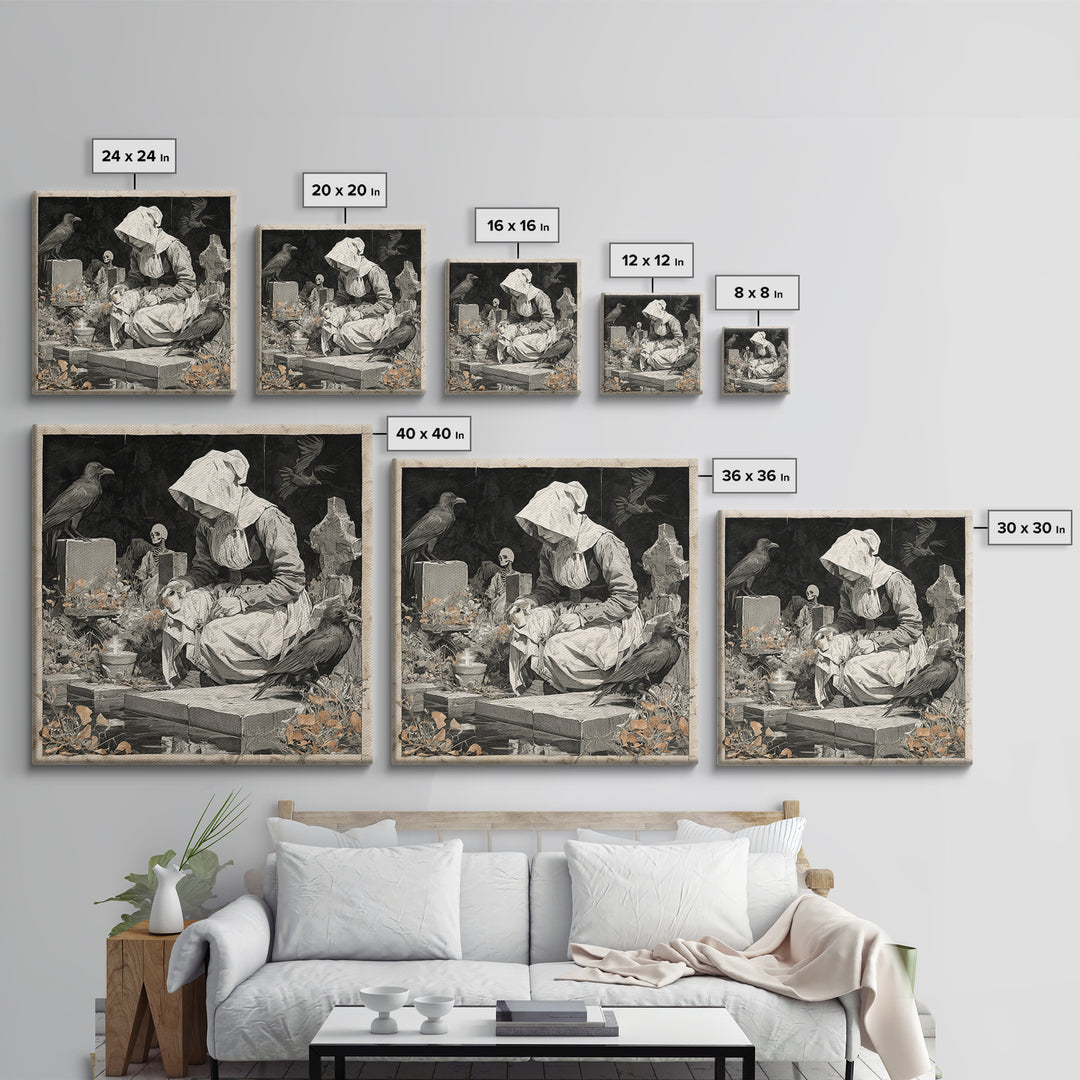 The Cemetery Beekeeper, Danse Macabre Art, Square Wall Art, Dark Fantasy Wall Art, Framed Canvas Print, Horror Wall Art
