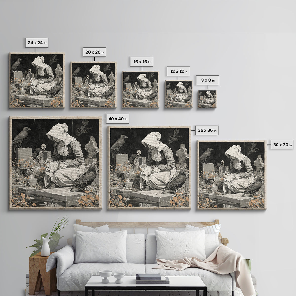 The Cemetery Beekeeper, Danse Macabre Art, Square Wall Art, Dark Fantasy Wall Art, Framed Canvas Print, Horror Wall Art