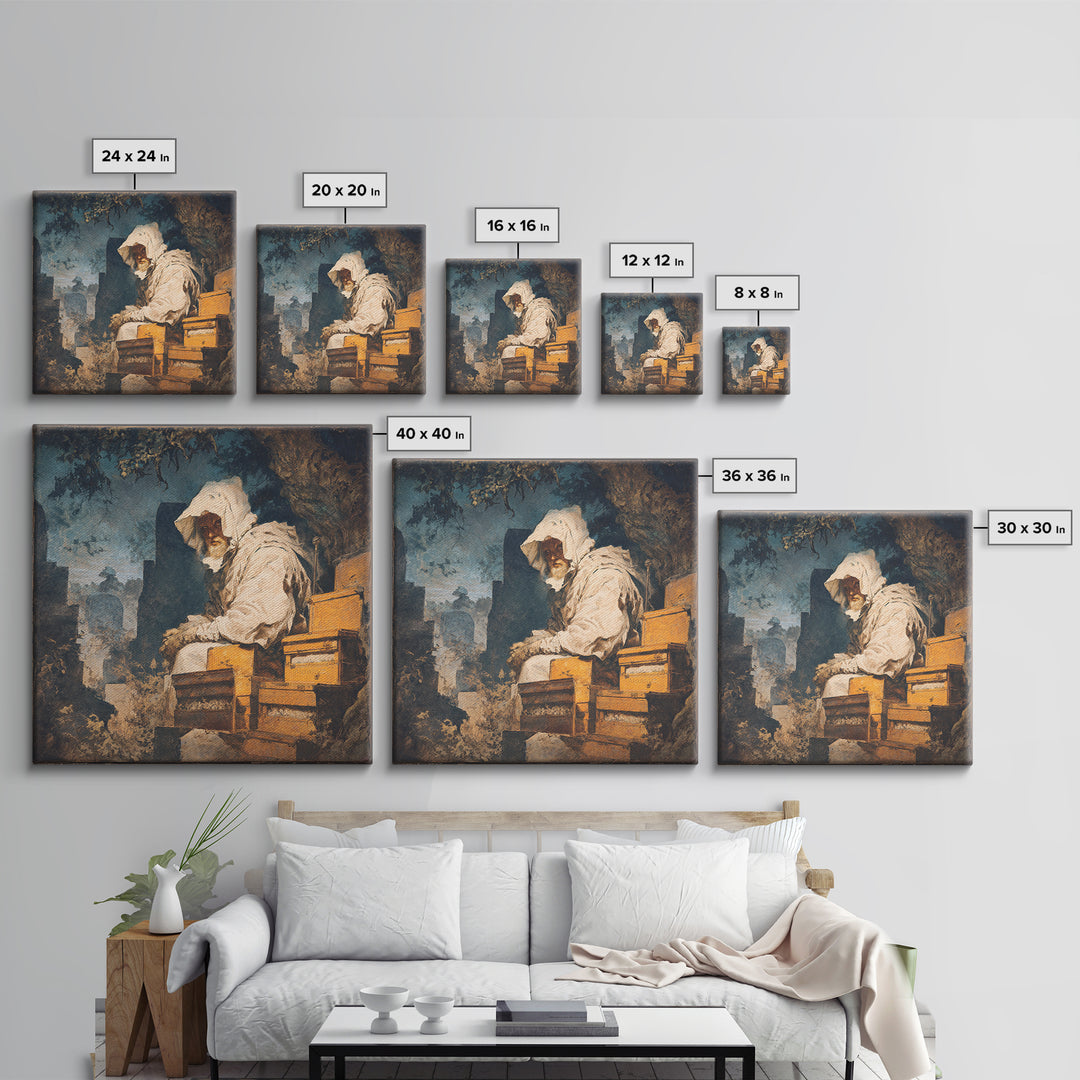 The Cemetery Beekeeper, Baroque Witchcraft Art, Square Wall Art, Macabre Wall Art, Framed Canvas Print, Halloween Wall Art