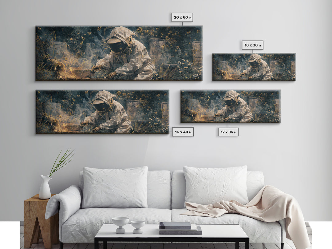The Cemetery Beekeeper, Visionary Gothic Art, Extra Wide Wall Art, Dark Halloween Decor, Canvas Print, Halloween Wall Art