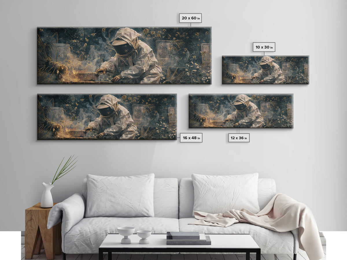 The Cemetery Beekeeper, Visionary Gothic Art, Extra Wide Wall Art, Dark Halloween Decor, Canvas Print, Halloween Wall Art