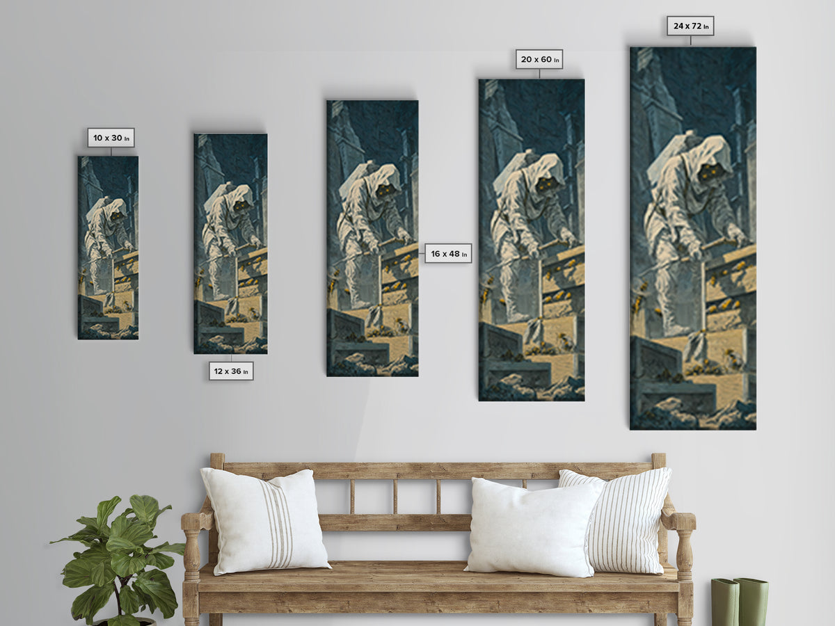The Cemetery Beekeeper, Architectural Etching Art, Tall Narrow Wall Art, Gothic Horror Wall Art, Canvas Print