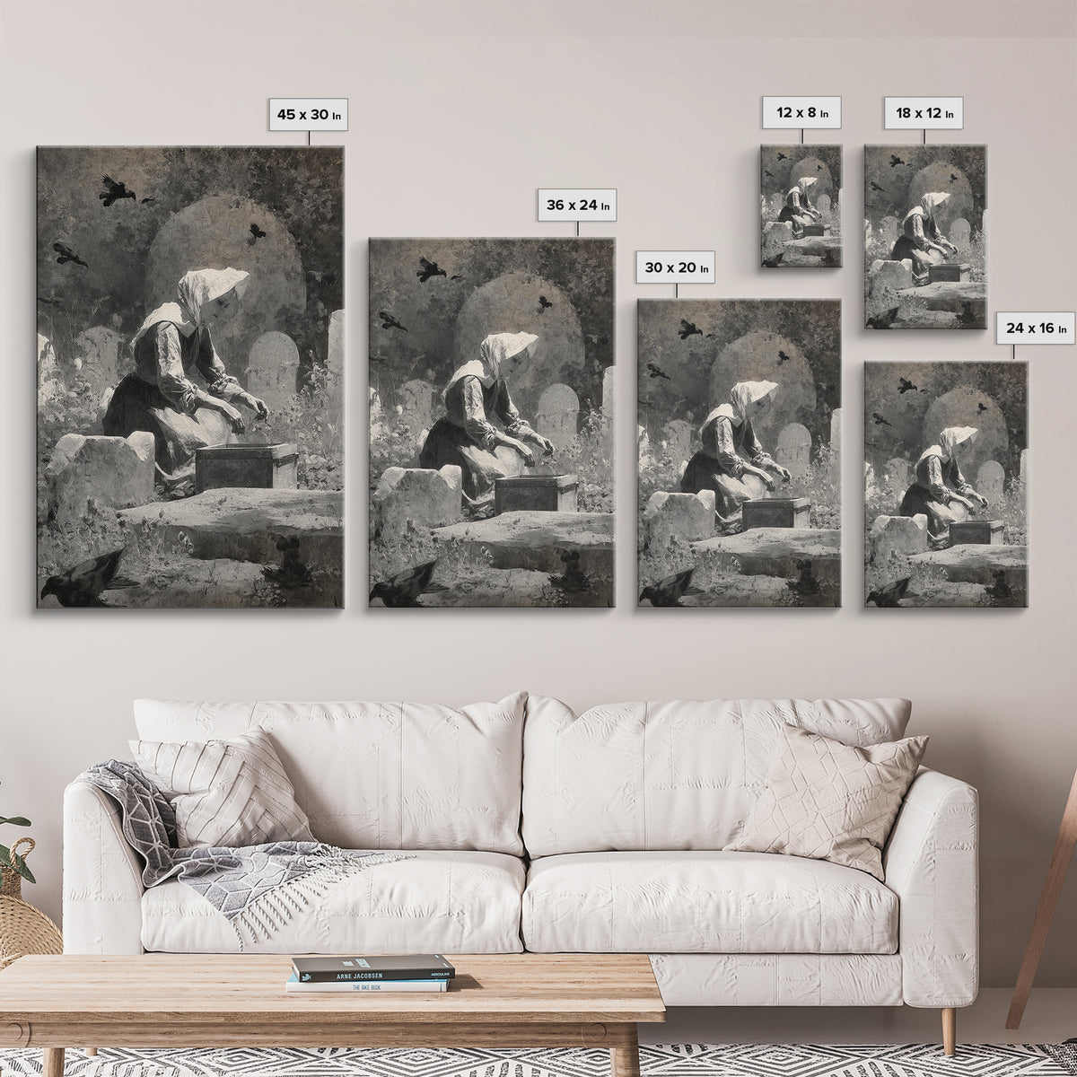The Cemetery Beekeeper, Symbolist Dream Art, Vertical Wall Art, Macabre Wall Art, Framed Canvas Print, Halloween Wall Art
