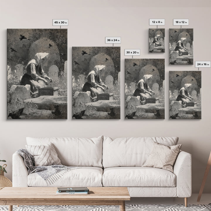 The Cemetery Beekeeper, Symbolist Dream Art, Vertical Wall Art, Macabre Wall Art, Framed Canvas Print, Halloween Wall Art