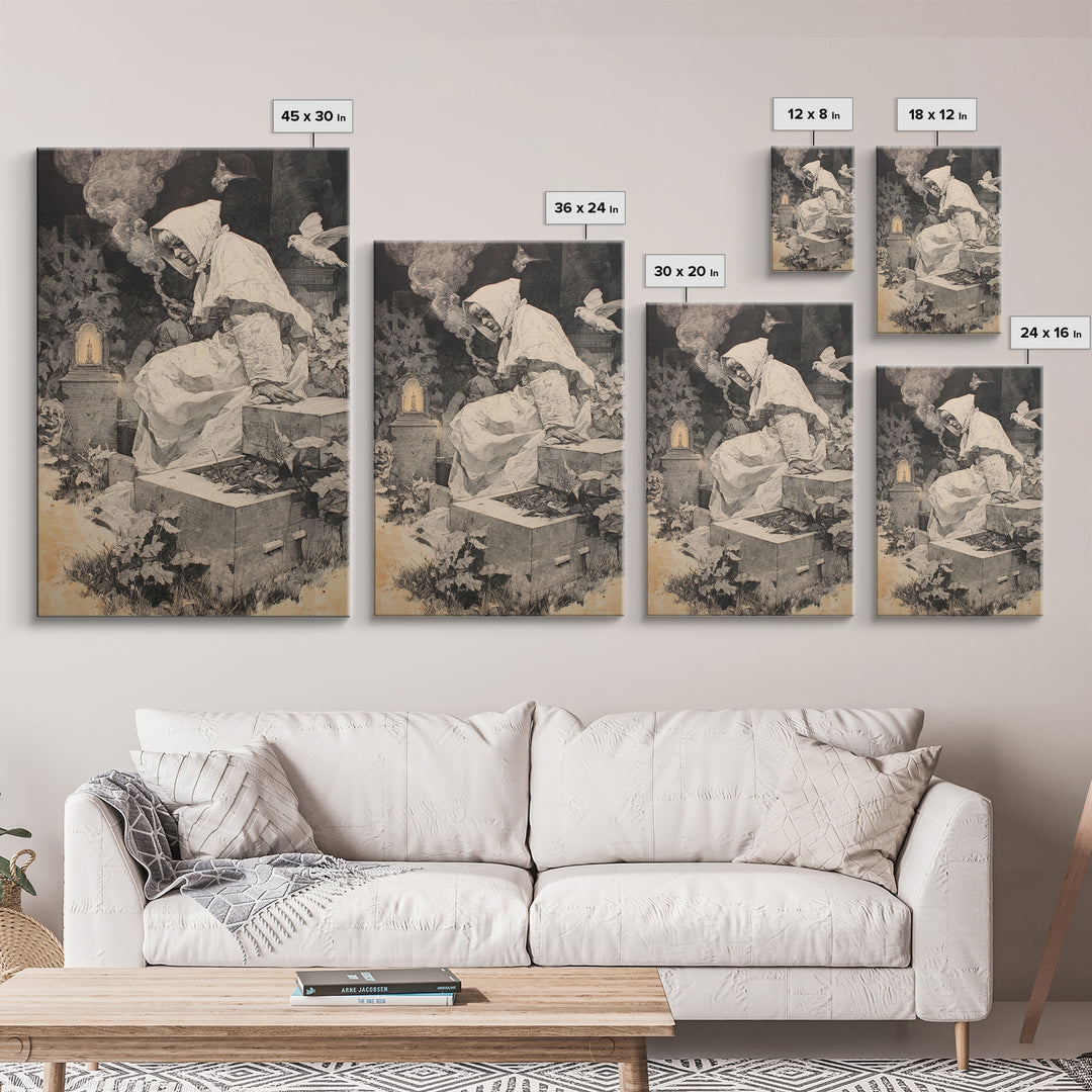 The Cemetery Beekeeper, Decadent Gothic Art, Vertical Wall Art, Macabre Wall Art, Canvas Print, Halloween Wall Art, Gothic Home Decor