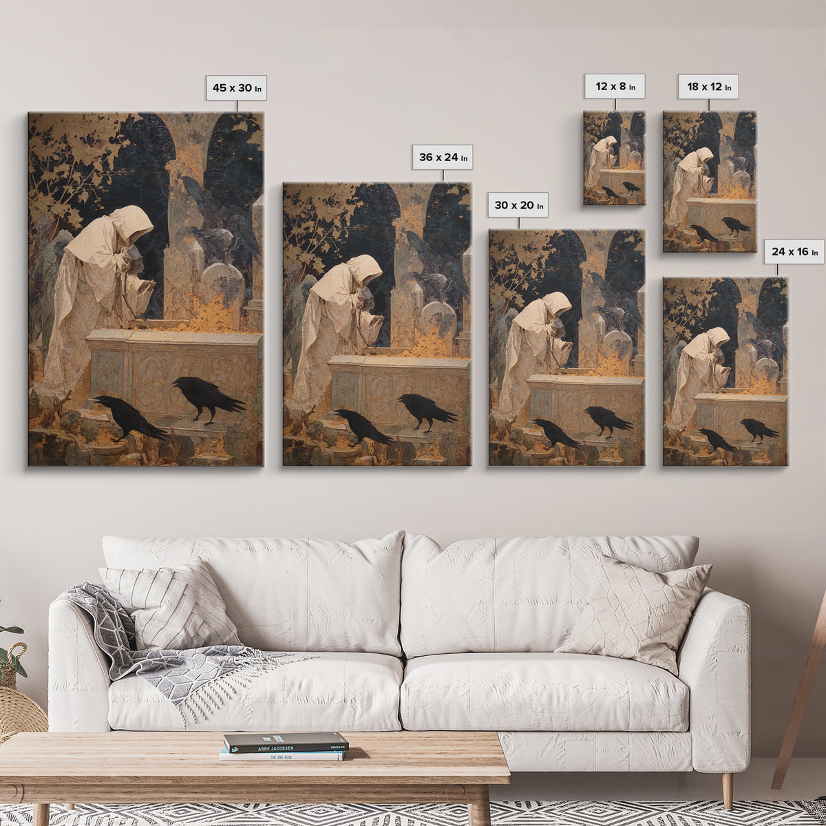 The Cemetery Beekeeper, Symbolist Etching Art, Vertical Wall Art, Dark Fantasy Wall Art, Framed Canvas Print, Halloween Wall Art