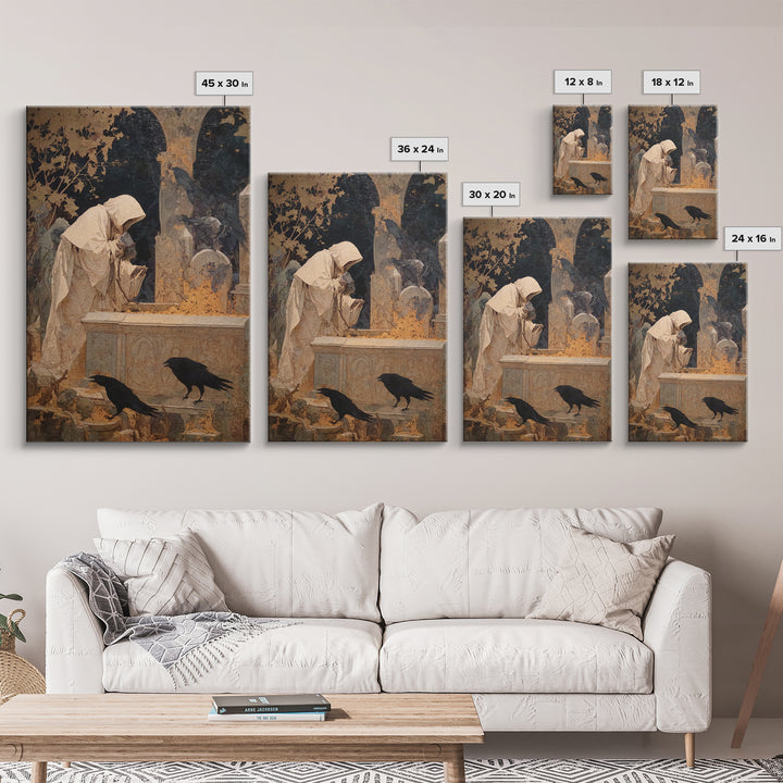 The Cemetery Beekeeper, Symbolist Etching Art, Vertical Wall Art, Dark Fantasy Wall Art, Framed Canvas Print, Halloween Wall Art