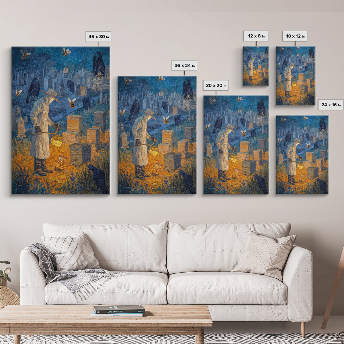 The Cemetery Beekeeper, Expressionist Gothic Art, Vertical Wall Art, Dark Fantasy Wall Art, Canvas Print, Halloween Wall Art
