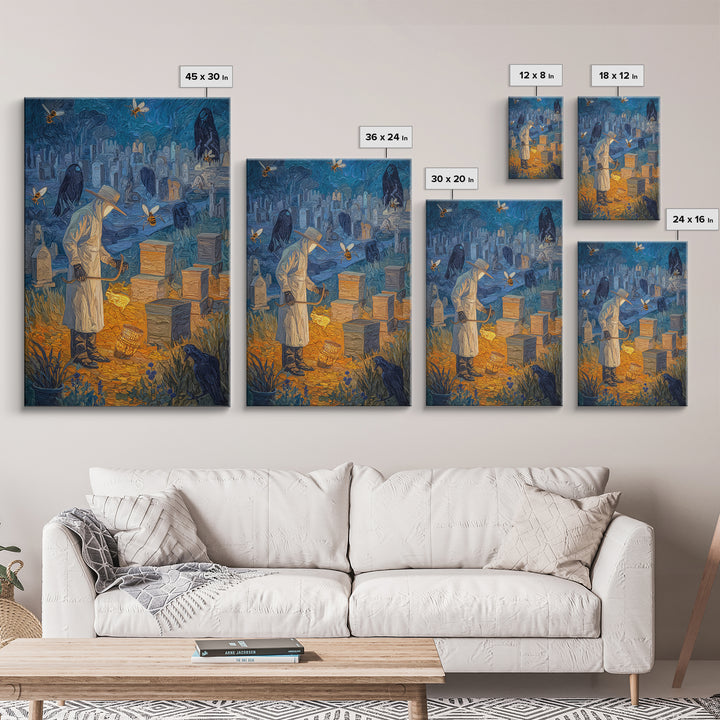 The Cemetery Beekeeper, Expressionist Gothic Art, Vertical Wall Art, Dark Fantasy Wall Art, Canvas Print, Halloween Wall Art