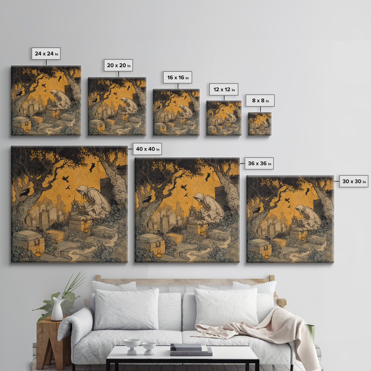 The Cemetery Beekeeper, Gothic Storybook Art, Square Wall Art, Dark Halloween Decor, Canvas Print, Halloween Wall Art