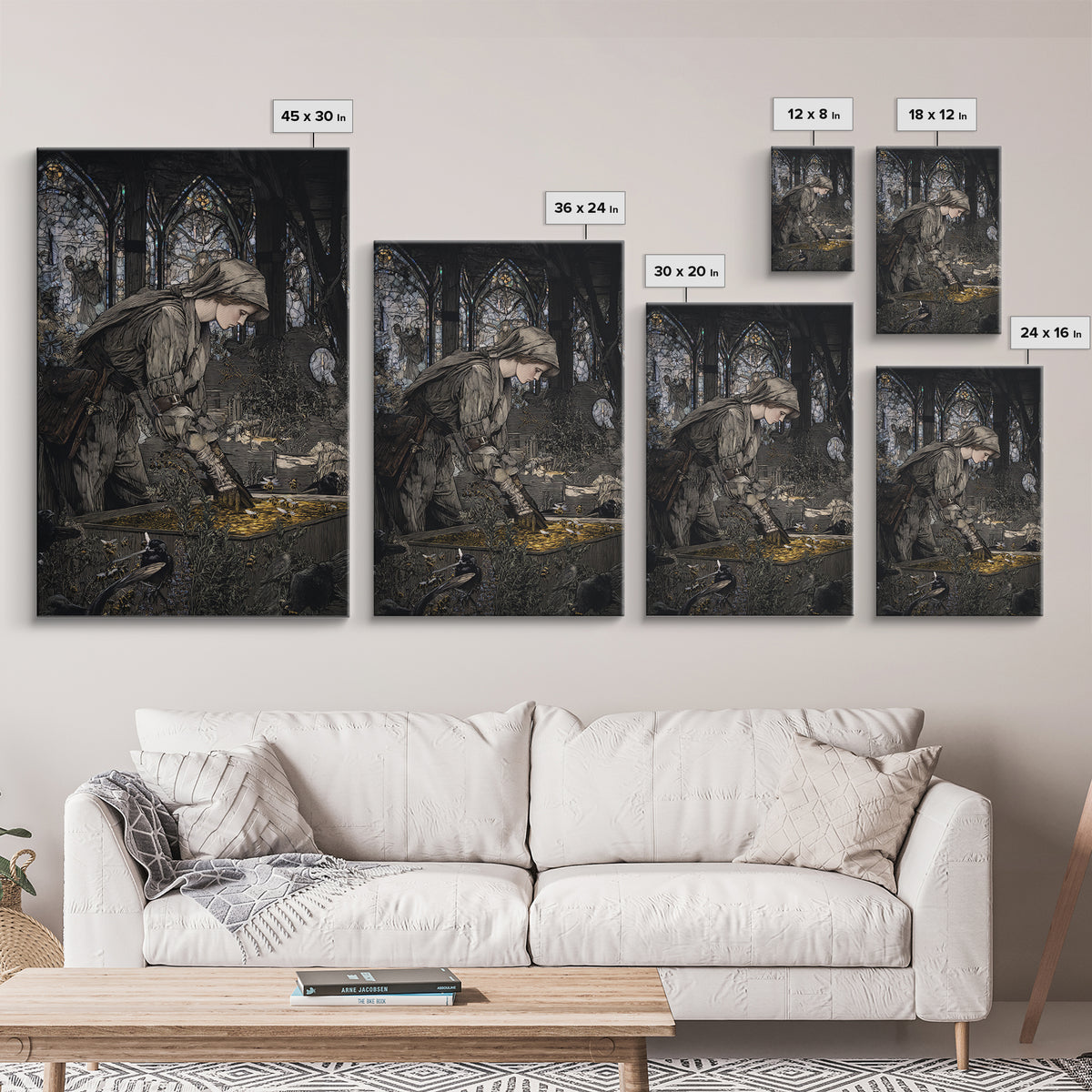 The Cemetery Beekeeper, Stained Glass Gothic Art, Vertical Wall Art, Dark Halloween Decor, Framed Canvas Print, Halloween Wall Art