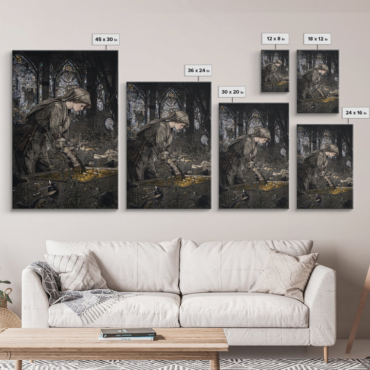 The Cemetery Beekeeper, Stained Glass Gothic Art, Vertical Wall Art, Dark Halloween Decor, Framed Canvas Print, Halloween Wall Art