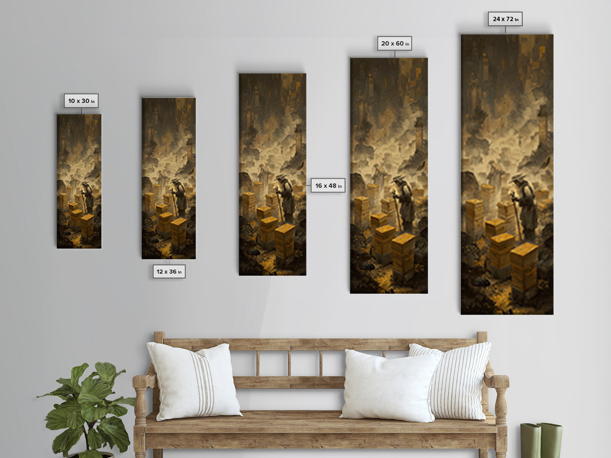 The Cemetery Beekeeper, Surreal Apocalyptic Art, Tall Narrow Wall Art, Dark Fantasy Wall Art, Framed Canvas Print, Macabre Wall Art