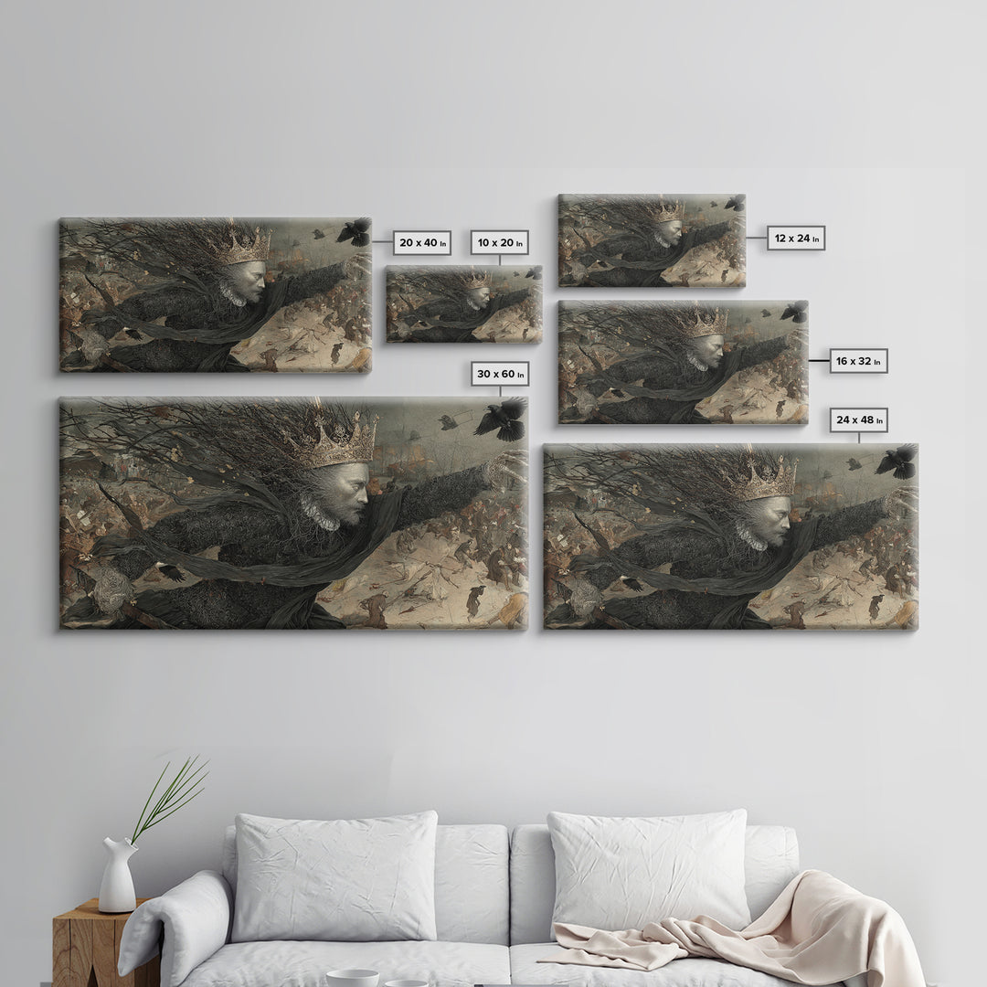The Thorn-Crowned King, Northern Renaissance Horror, Wide Panoramic Art, Macabre Wall Art, Canvas Print, Halloween Wall Art