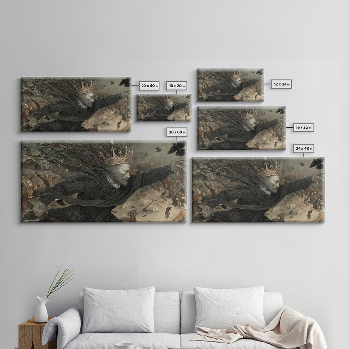 The Thorn-Crowned King, Northern Renaissance Horror, Wide Panoramic Art, Macabre Wall Art, Canvas Print, Halloween Wall Art