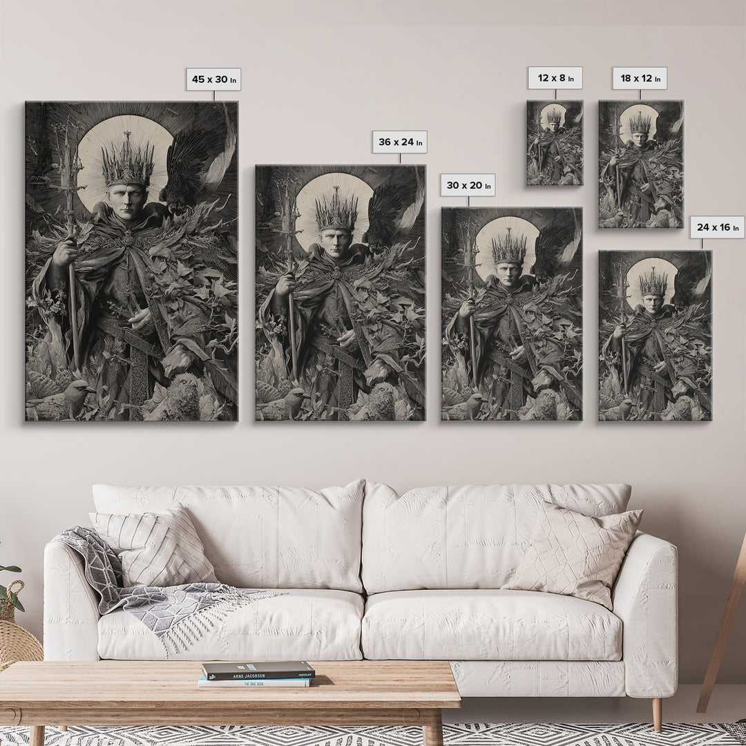 The Thorn-Crowned King, Renaissance Engraving Art, Vertical Wall Art, Dark Halloween Decor, Canvas Print, Halloween Wall Art