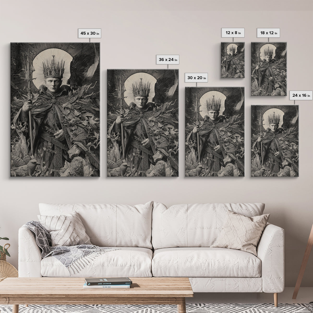 The Thorn-Crowned King, Renaissance Engraving Art, Vertical Wall Art, Dark Halloween Decor, Canvas Print, Halloween Wall Art