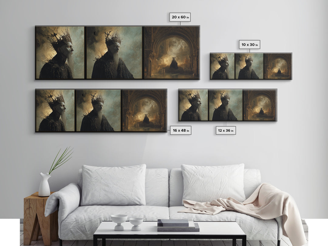 The Thorn-Crowned King, Apocalyptic Romantic Art, Extra Wide Wall Art, Dark Fantasy Wall Art, Canvas Print, Halloween Wall Art