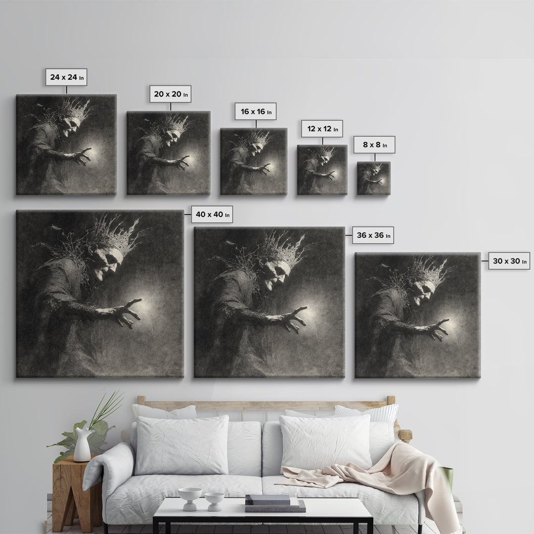The Thorn-Crowned King, Symbolist Dream Art, Square Wall Art, Dark Halloween Decor, Canvas Print, Halloween Wall Art