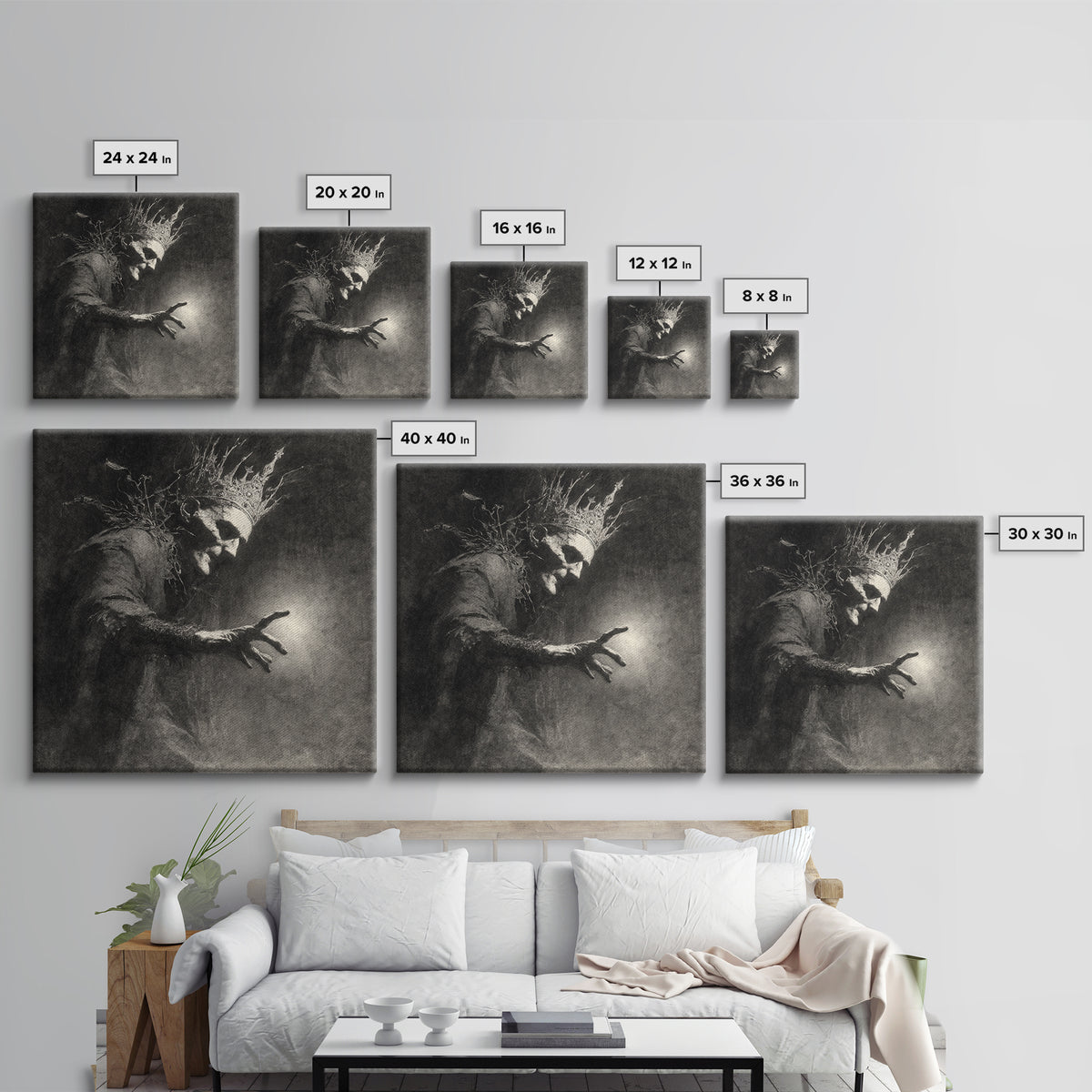 The Thorn-Crowned King, Symbolist Dream Art, Square Wall Art, Dark Halloween Decor, Canvas Print, Halloween Wall Art