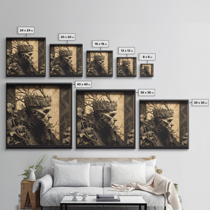 The Thorn-Crowned King, Dark Symbolist Art, Square Wall Art, Gothic Horror Wall Art, Canvas Print, Halloween Wall Art