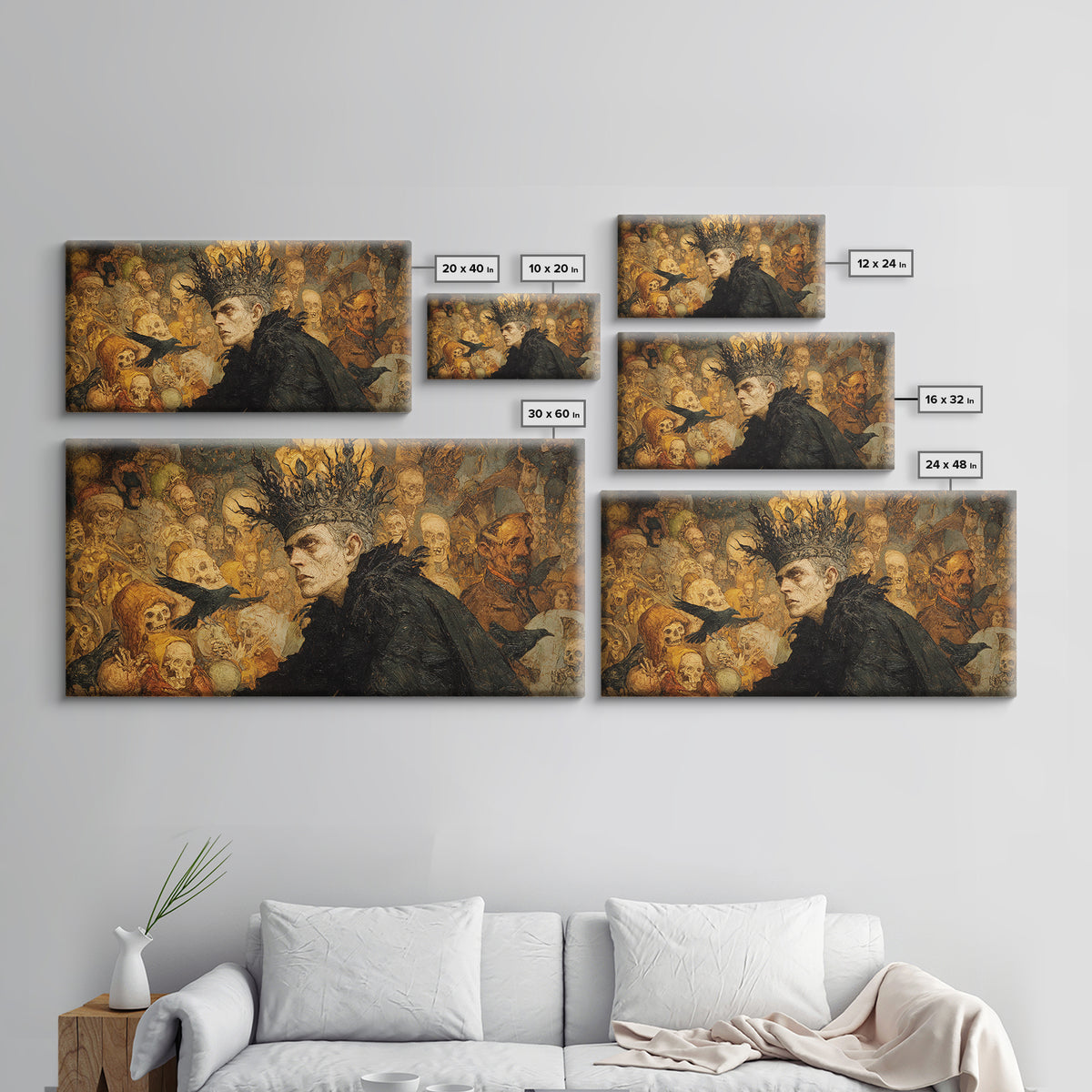 The Thorn-Crowned King, Grotesque Carnival Art, Wide Panoramic Art, Dark Fantasy Wall Art, Framed Canvas Print, Halloween Wall Art