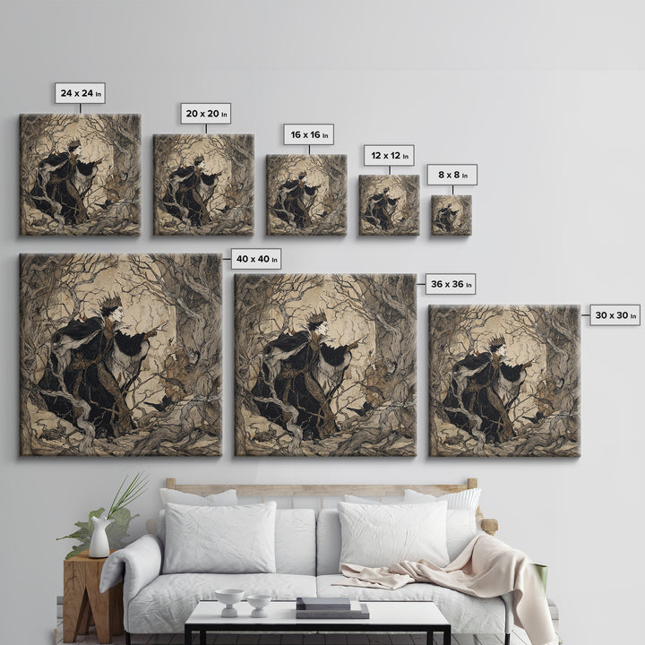 The Thorn-Crowned King, Gothic Storybook Art, Square Wall Art, Macabre Wall Art, Canvas Print, Halloween Wall Art, Spooky Wall Decor