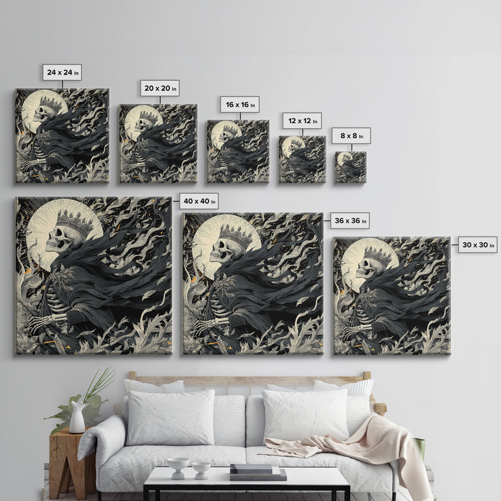The Thorn-Crowned King, Macabre Folk Print Art, Square Wall Art, Gothic Horror Wall Art, Framed Canvas Print, Halloween Wall Art