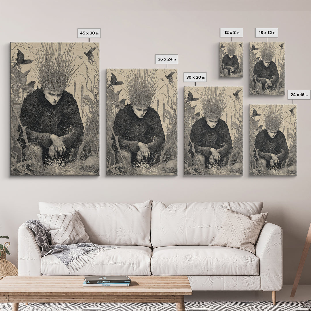 The Thorn-Crowned King, Victorian Macabre Art, Vertical Wall Art, Dark Fantasy Wall Art, Framed Canvas Print, Halloween Wall Art