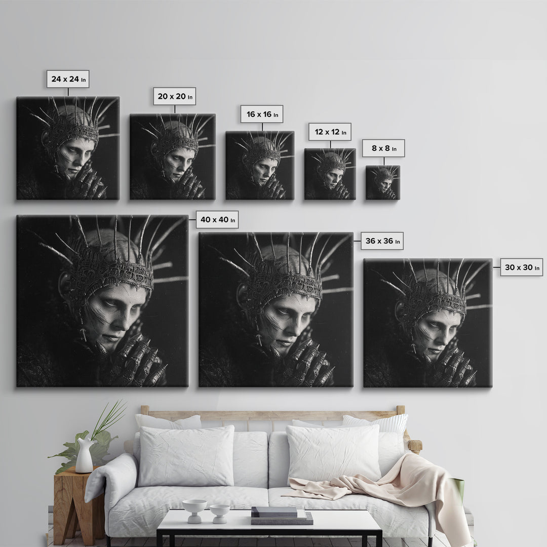 The Thorn-Crowned King, Biomechanical Horror Art, Square Wall Art, Gothic Horror Wall Art, Framed Canvas Print, Halloween Wall Art