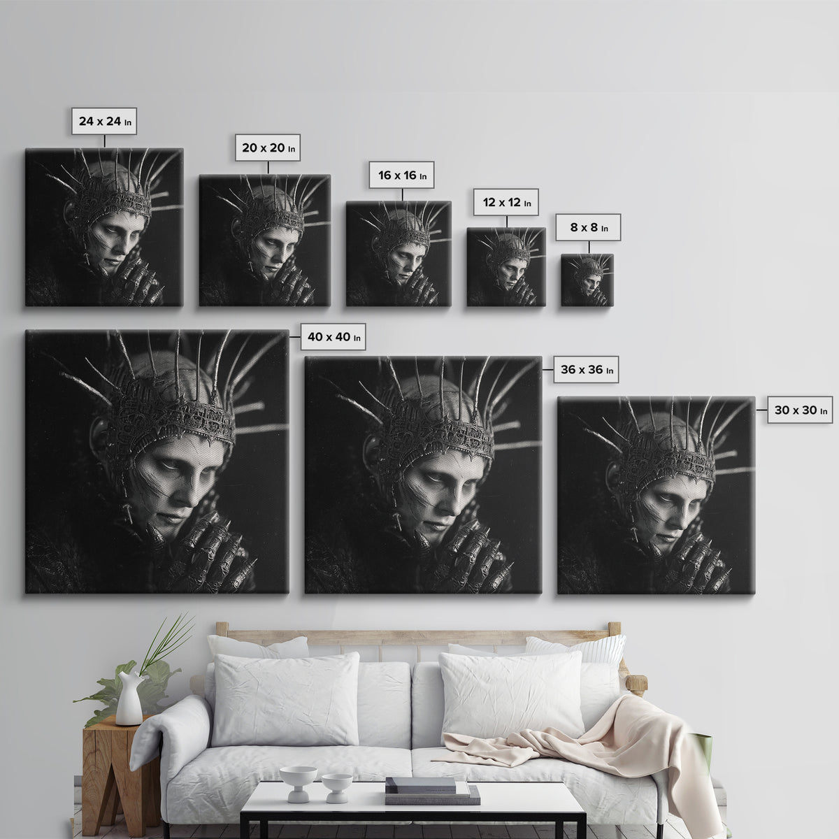 The Thorn-Crowned King, Biomechanical Horror Art, Square Wall Art, Gothic Horror Wall Art, Framed Canvas Print, Halloween Wall Art
