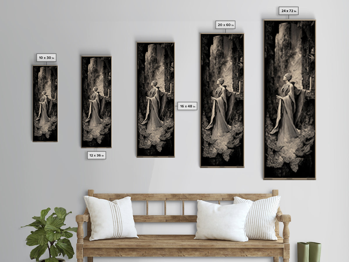 The Moth-Winged Empress, Gothic Engraving Art, Tall Narrow Wall Art, Dark Fantasy Wall Art, Framed Canvas Print, Halloween Wall Art